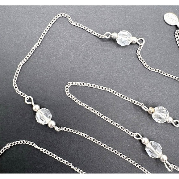 Vintage Avon Dainty Crystal Beaded Silver Tone Links Station Necklace 30" 1977 - Picture 6 of 8